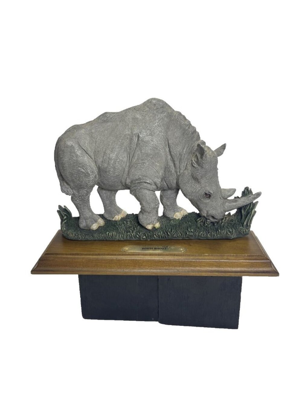 1993 Vintage Figi Graphics Resin Wood-Base Statue Figurine White Rhino